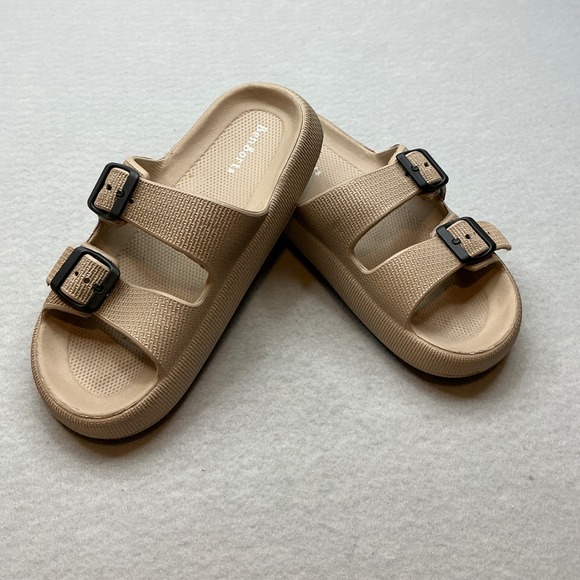 BenSorts Shoes - BenSorts Slide Sandals Double Buckle Beige Tan Size 40-41 Womens Comfort Slides